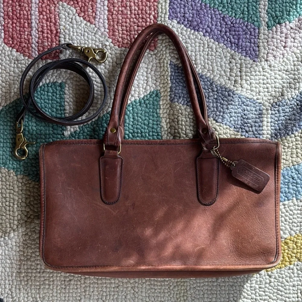 Coach Brown Leather Handbag with Strap - Picture 1 of 8